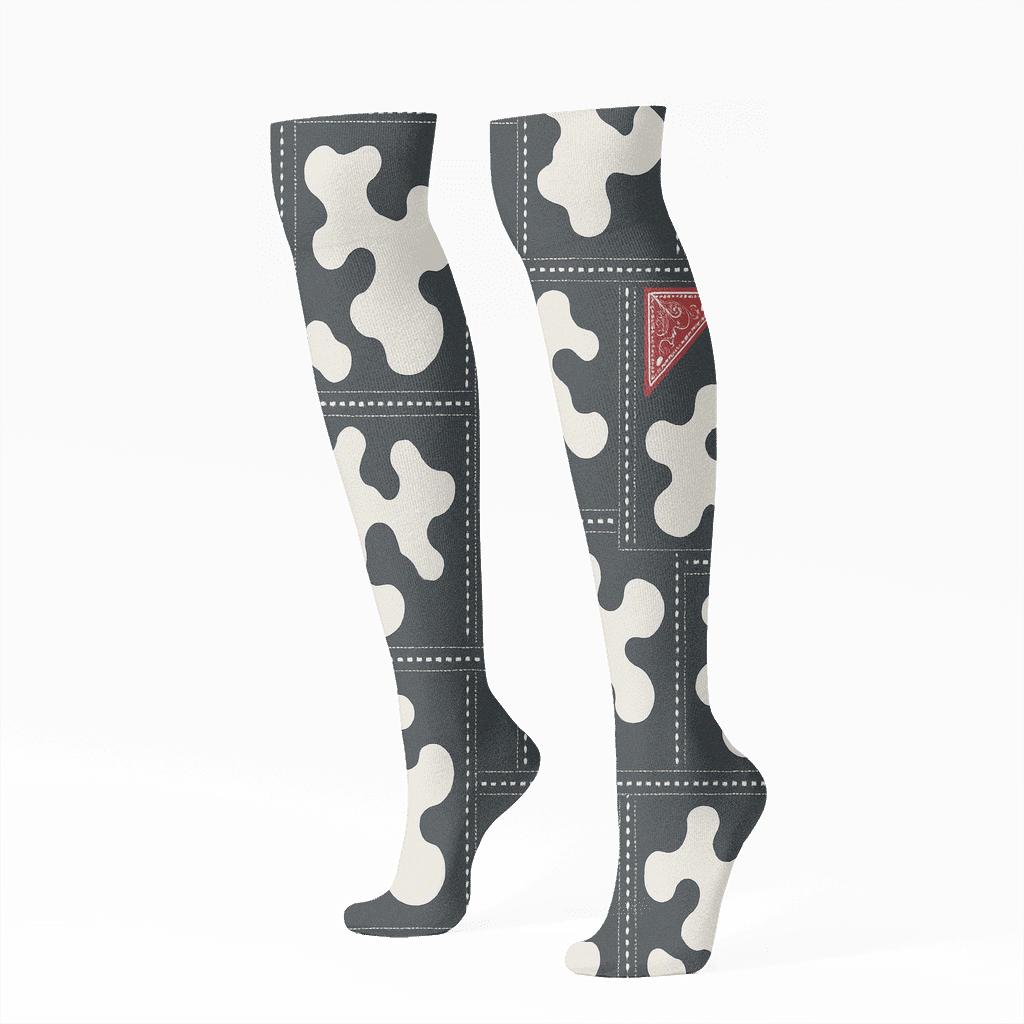 Minimal Two Tone Barn Door Patchwork Spots unique graphic knee-high socks