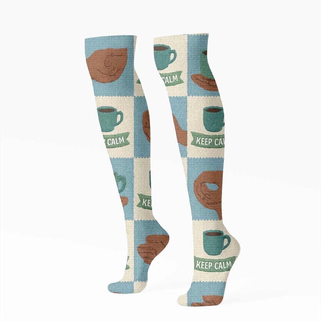 Counselor-Knitted Supportive Hands Checkerboard designer print knee-high socks