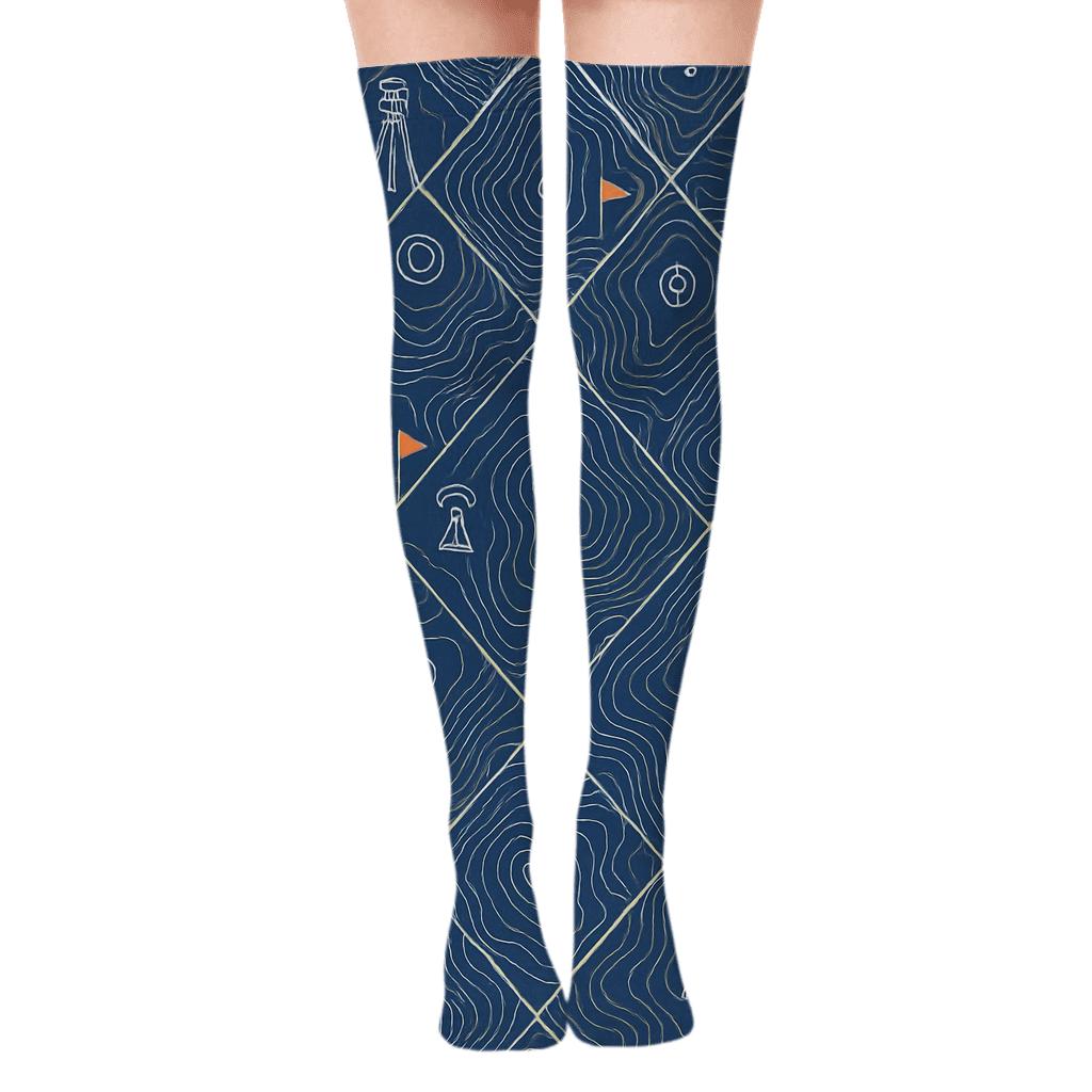 Topographic Lattice For The Surveyor Collection designer print over-the-knee socks