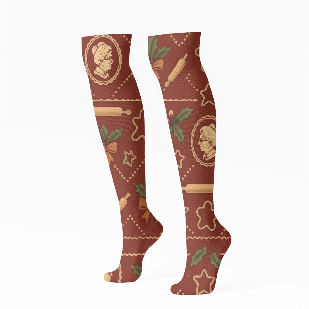 Apron Lattice With Mrs. Claus Cameos unique graphic knee-high socks