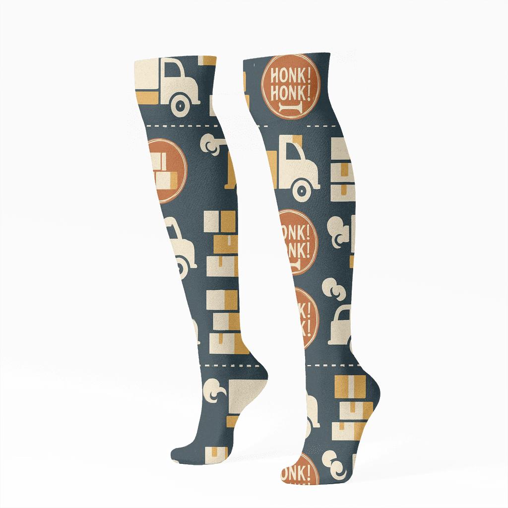 Delivery Grid With Truck Driver Vintage Signwork comfortable cotton knee-high socks