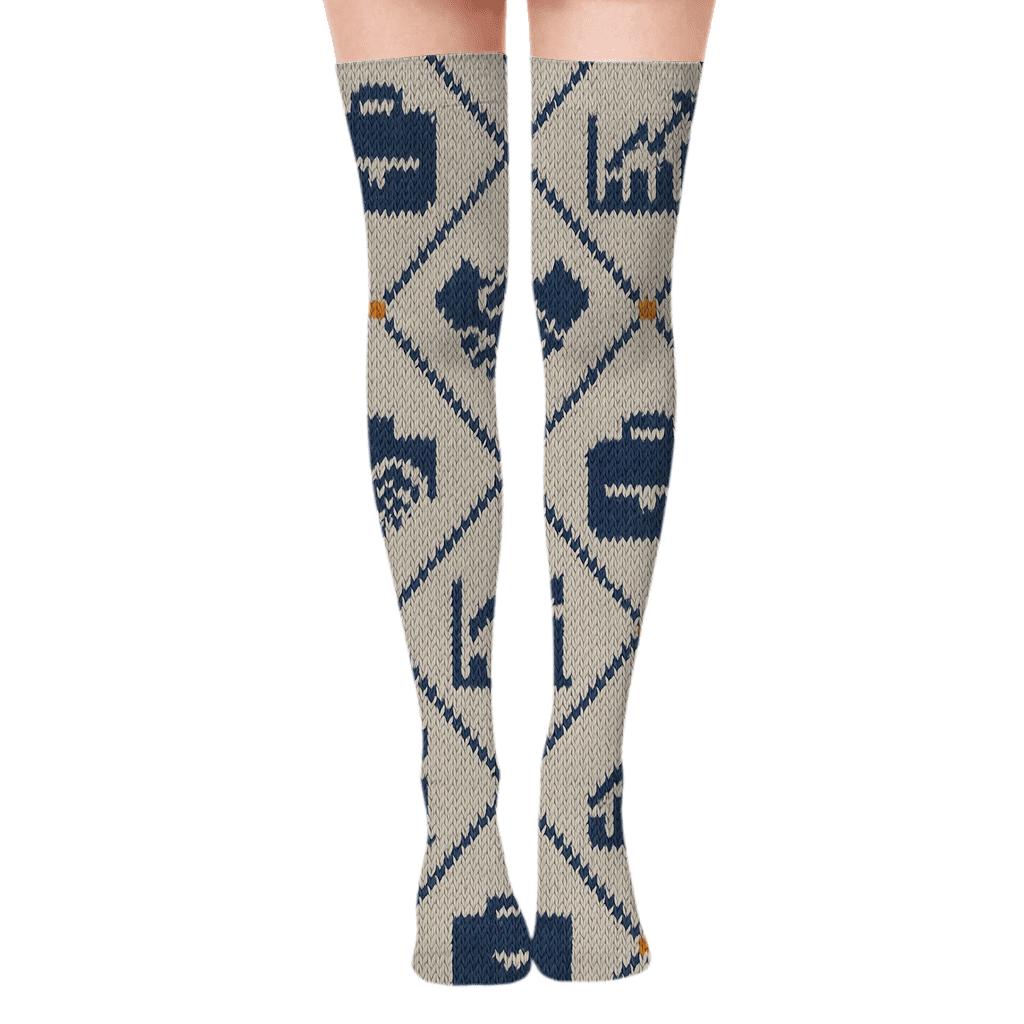 Salesperson Knit Chart Lattice premium cozy over-the-knee socks