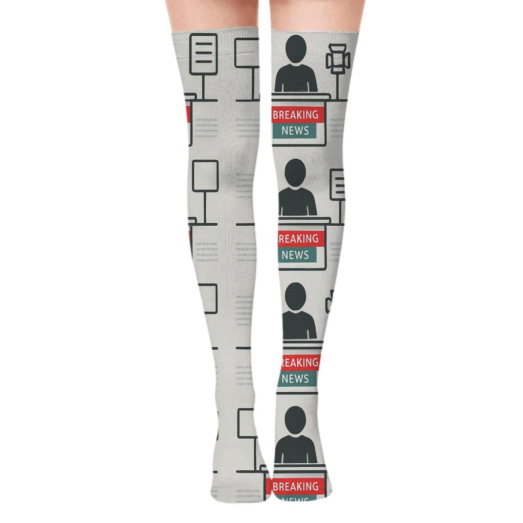 Minimalist Grid Pattern With News Anchor Silhouettes soft everyday over-the-knee socks