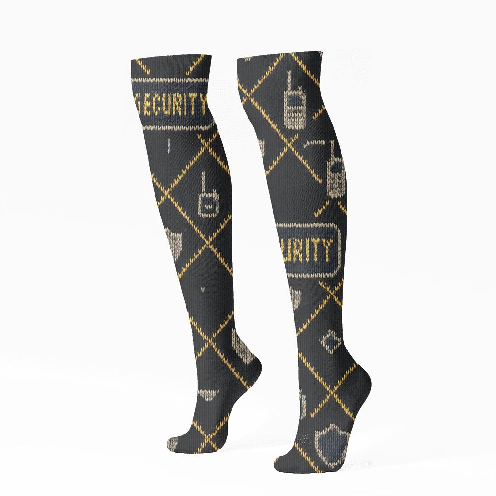 Knitted Security Guard Badge Lattice designer print knee-high socks