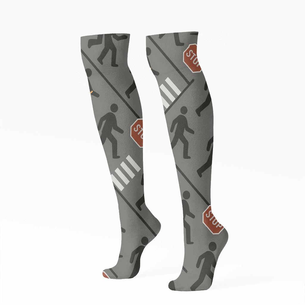 Street Gray Minimal Tile With Crossing Guard Icons comfortable cotton knee-high socks