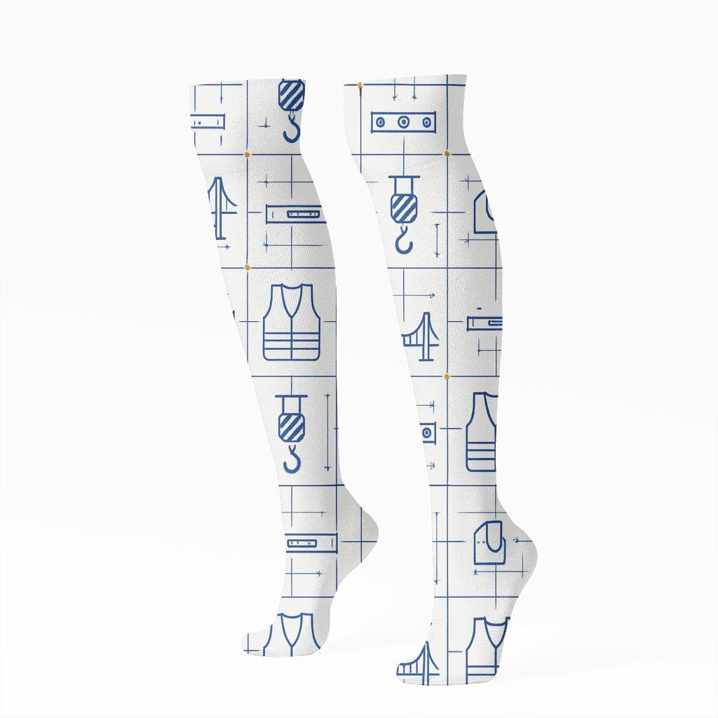 Blueprint Lattice With Civil Engineer Icons stylish athletic knee-high socks