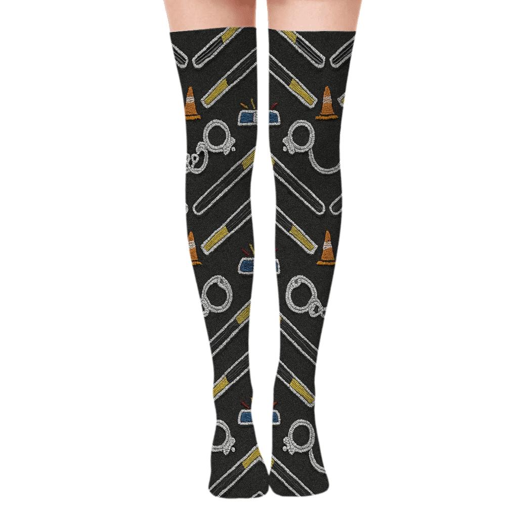 City Night Chevron Police Officer Pattern Bands comfortable cotton over-the-knee socks
