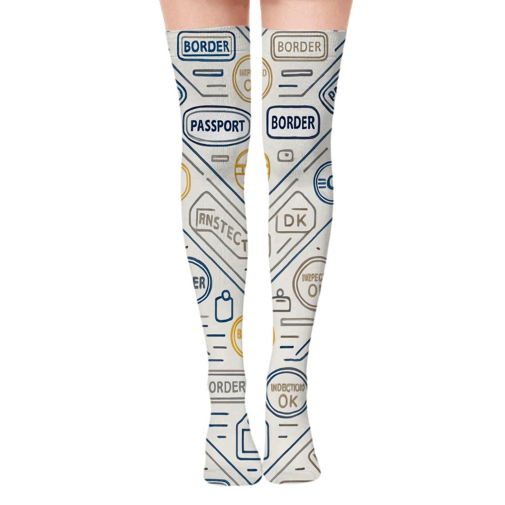 Passport Stamp Chevron With Customs Officer Detail trendy patterned over-the-knee socks