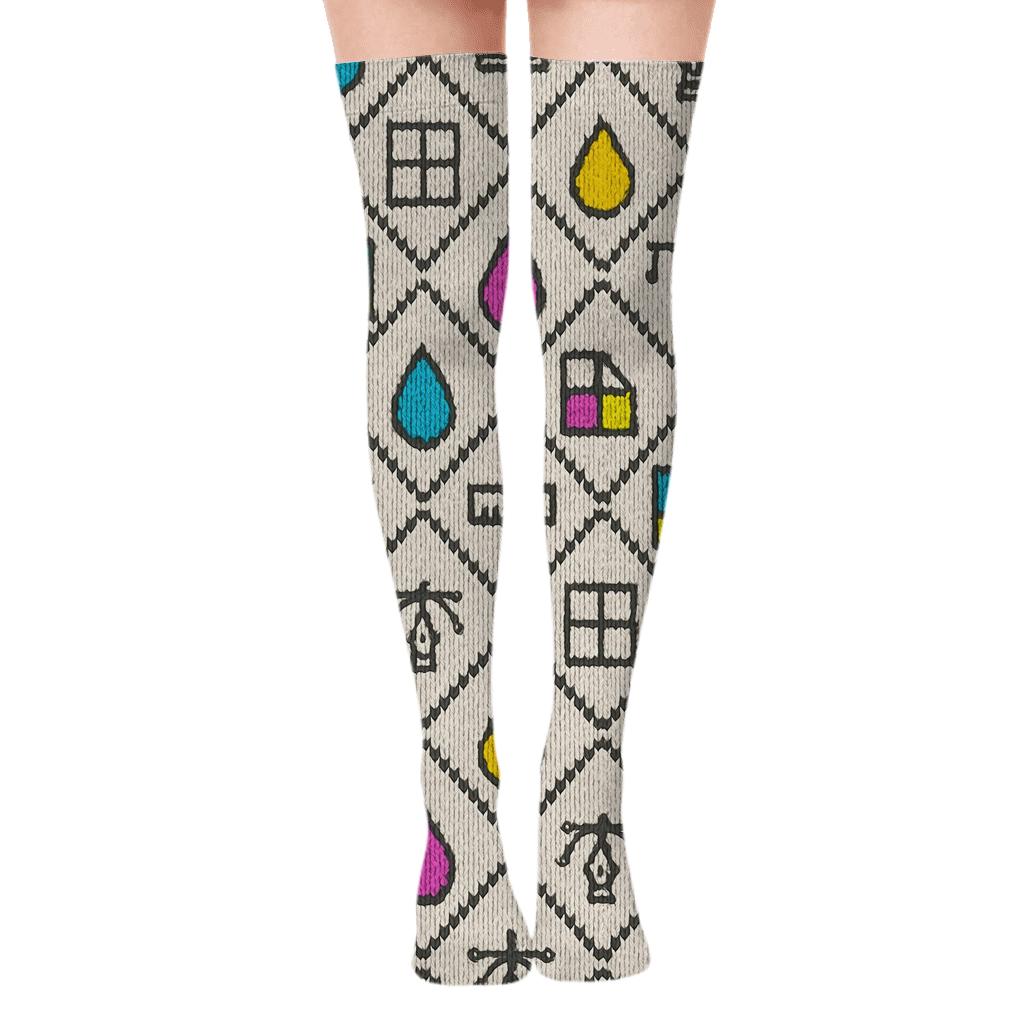Graphic Designer CMYK Knit Illusion Lattice custom over-the-knee socks