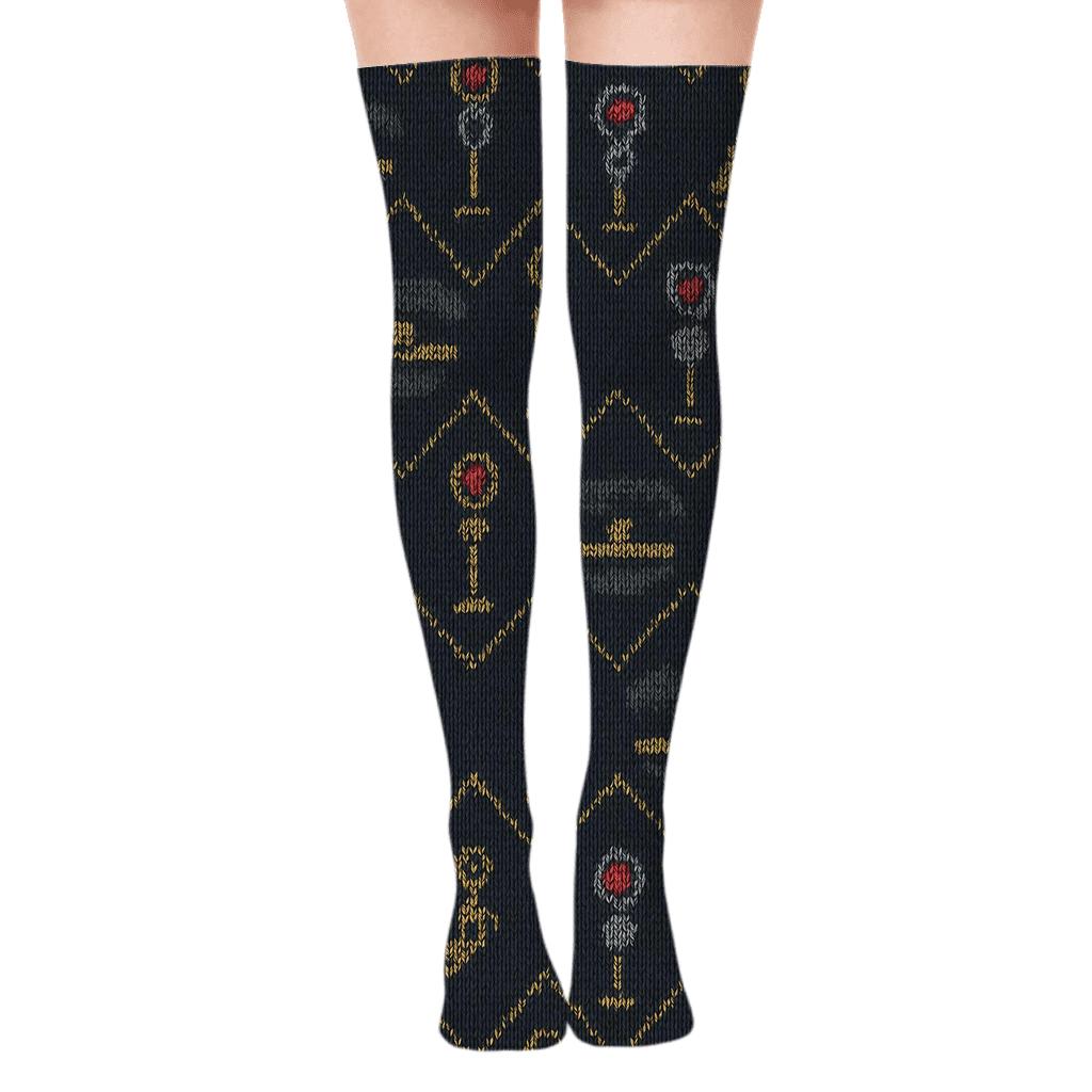 Train Conductor Signal Lattice Knit Illusion soft everyday over-the-knee socks