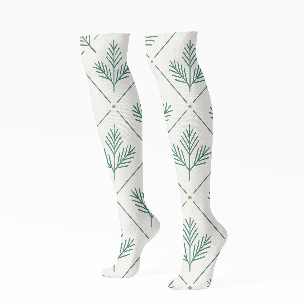 Fir Needle Lattice With Evergreen Branches Interior stylish athletic knee-high socks