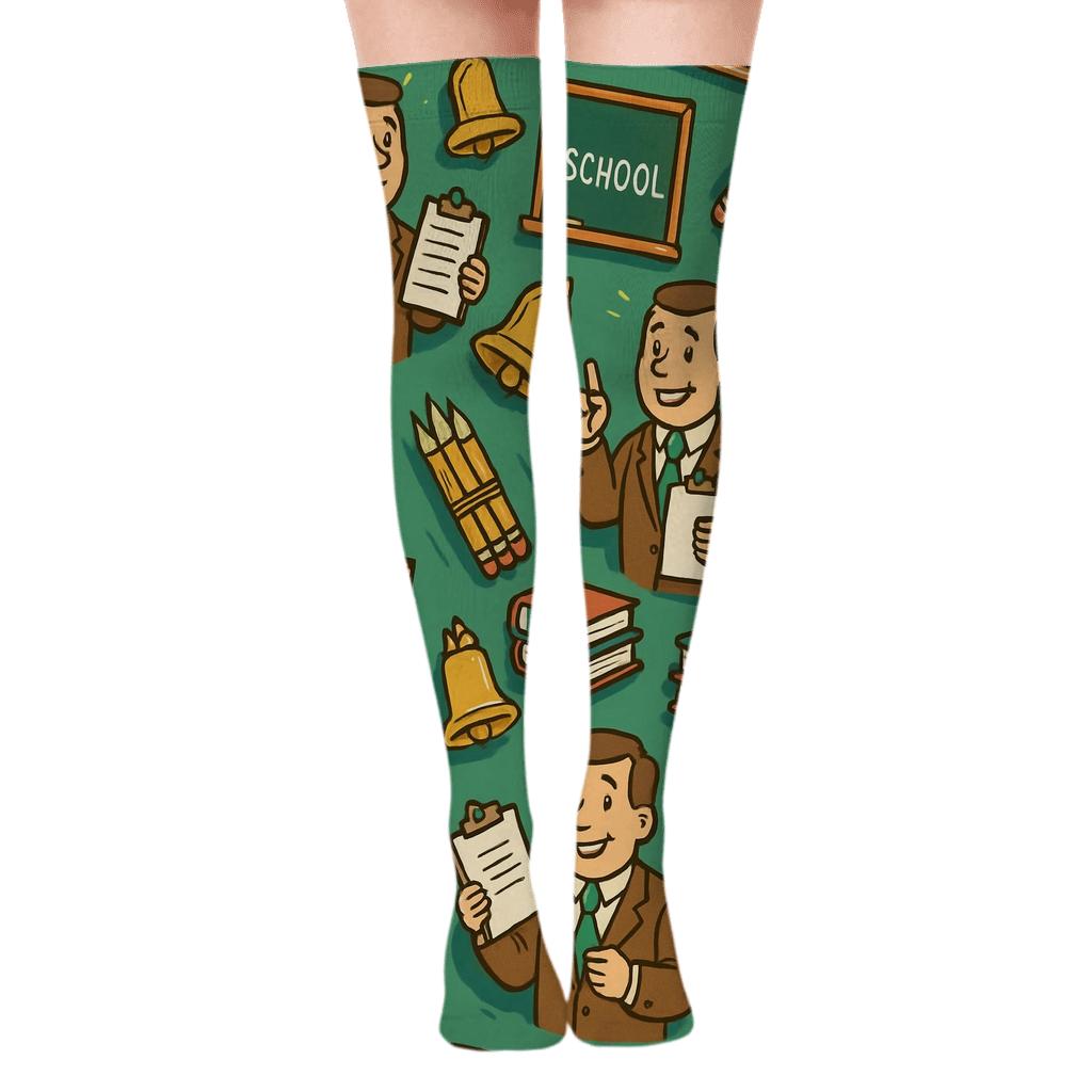 Hallway Parade Pattern With School Principal Cameos soft everyday over-the-knee socks