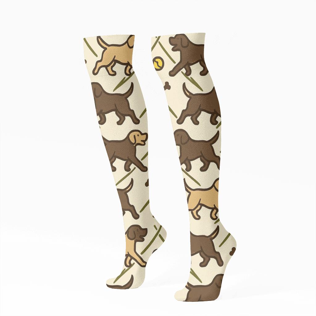 Tennis Ball Parade With Labrador Retriever Icons comfortable cotton knee-high socks