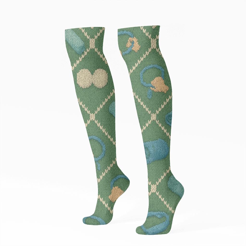 Knitted Pattern Illusion For A Physical Therapist Tool Lattice comfortable cotton knee-high socks