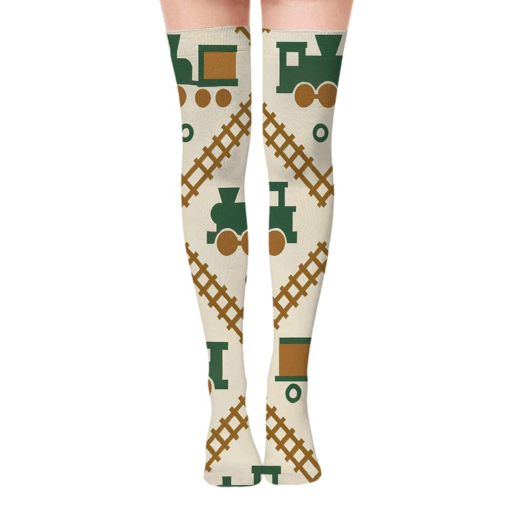 Steam Carriage Chevron For Train Conductor designer print over-the-knee socks