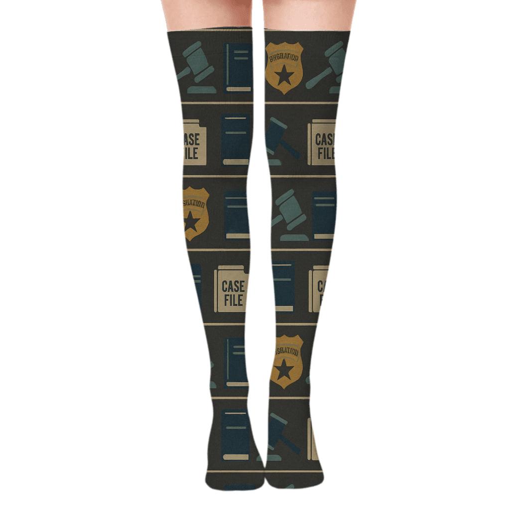 Vintage Poster Collage For Probation Officer Pattern Bands trendy patterned over-the-knee socks