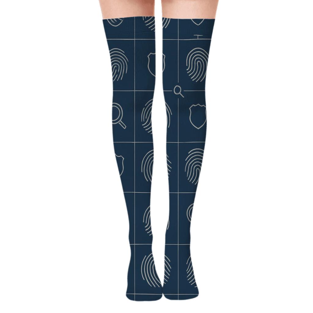 Detective Blue Police Detective Fingerprint Lattice soft everyday over-the-knee socks