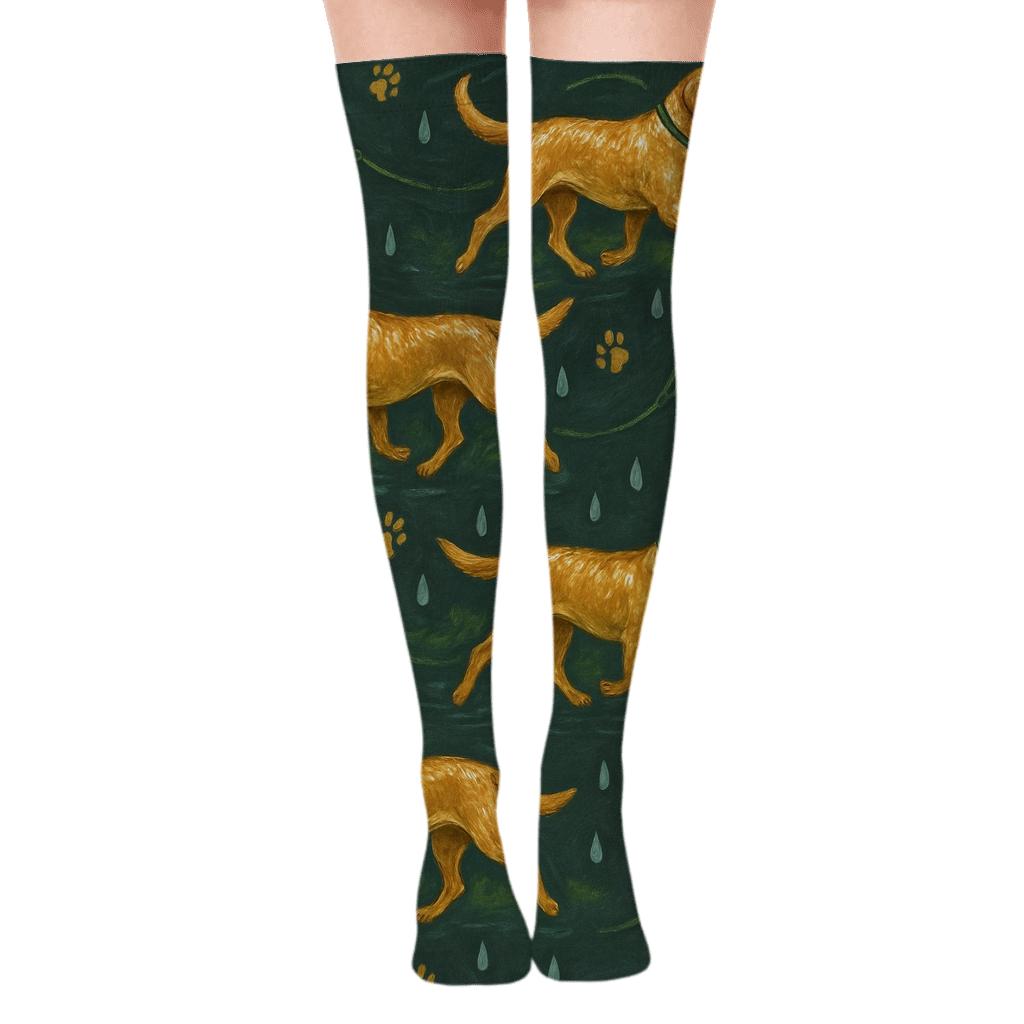 Rain Ripple Labrador Retriever Tilework designer print over-the-knee socks