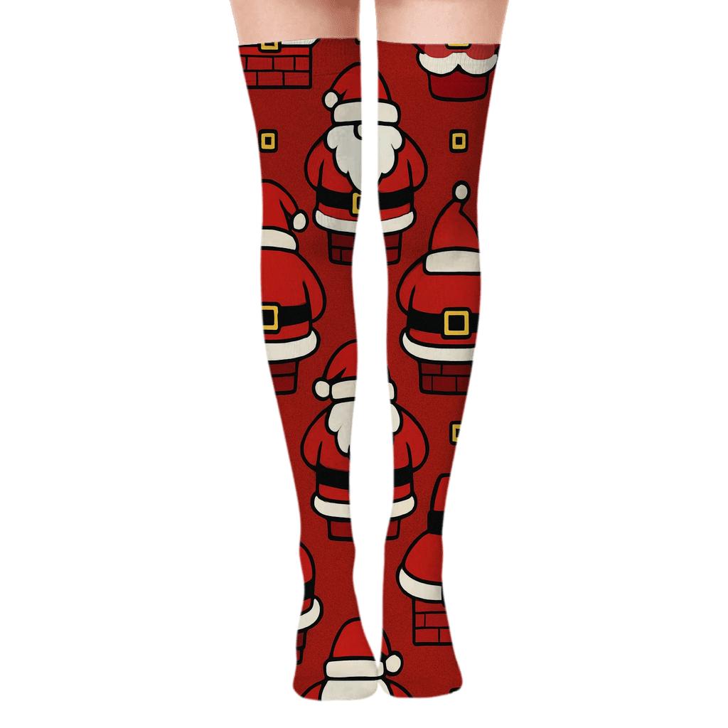 Mirrored Santa Chimney Entry Tiles premium cozy over-the-knee socks