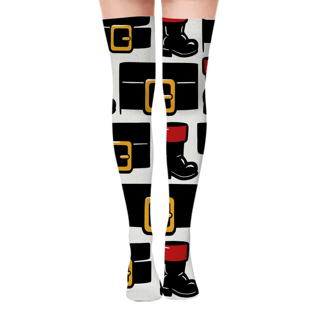 Pop Art Collage With Santa Belt Rhythm soft everyday over-the-knee socks