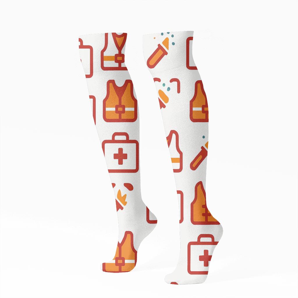 Minimal Icon Grid With Search And Rescue Worker Tools soft everyday knee-high socks