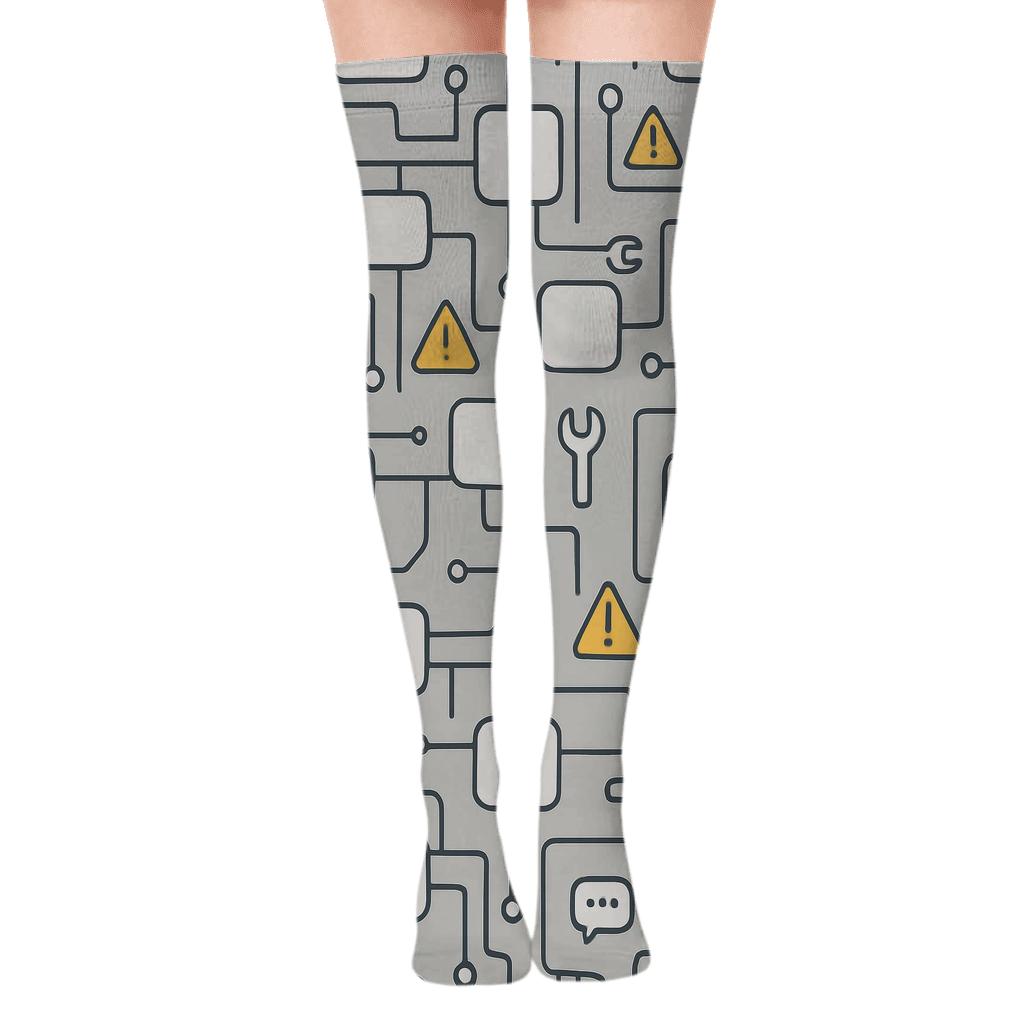 Circuit Lattice For It Support Specialist designer print over-the-knee socks