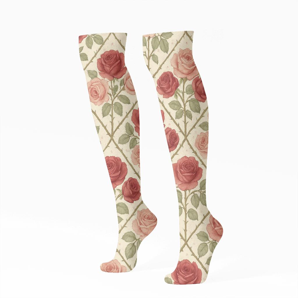 Valentines Rose Trellis Lattice Seamless Print designer print knee-high socks
