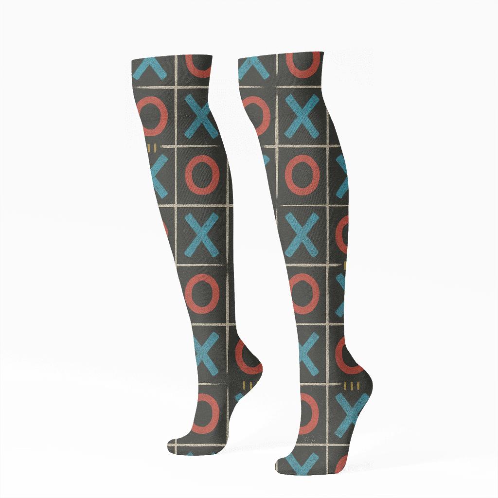 Vintage Game Board Aesthetic With Valentines Xo Icons custom knee-high socks