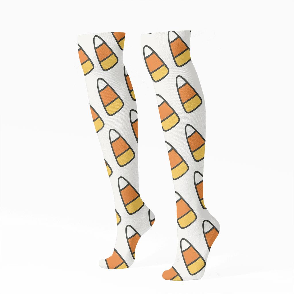 Orange Candy Corn Ladder Stripes On White Background personalized knee-high socks