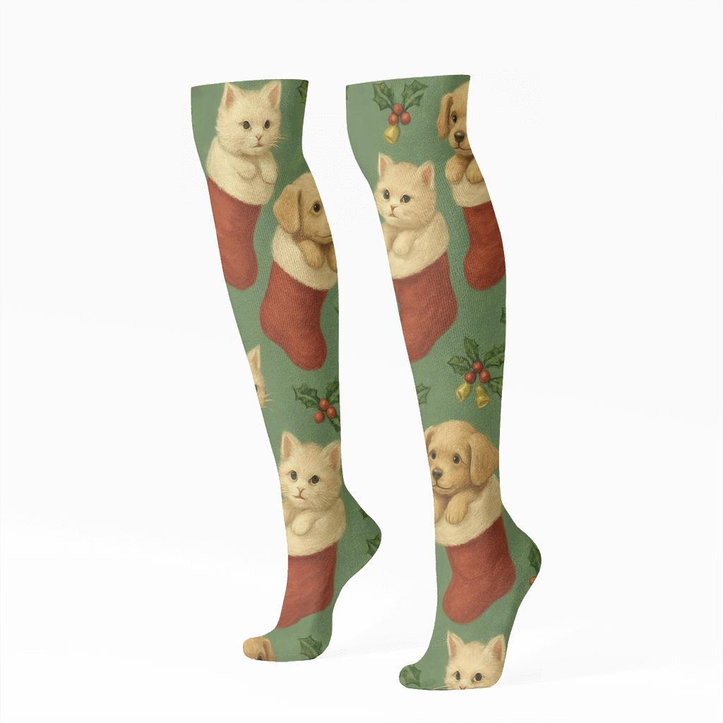 Holiday Pet Stocking Mirror Pair Pattern custom knee-high socks