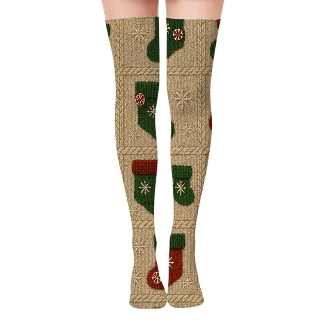 Knit Illusion Stockings Grid, Christmas Edition personalized over-the-knee socks