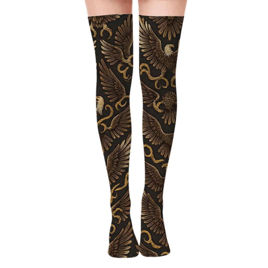Regal Eagle Wing Span Radial Rosettes On Charcoal Background stylish fashion over-the-knee socks
