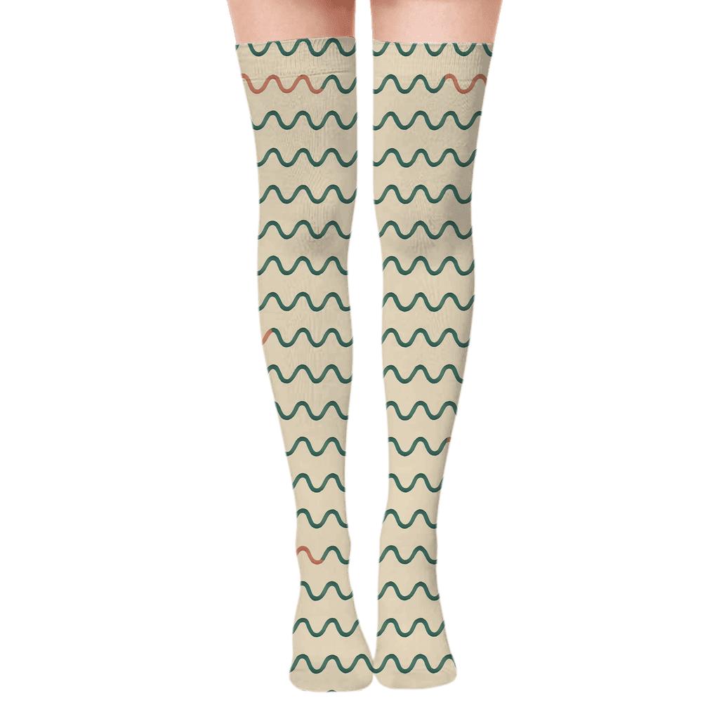 Wavelet Stitch Repeat designer print over-the-knee socks