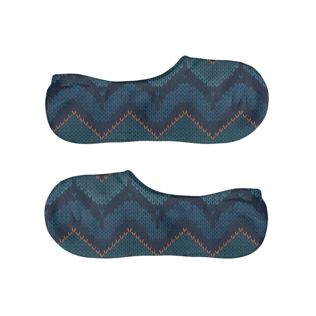 Knit Illusion Fish Scale Chevron On Deep Teal low cut no-show socks