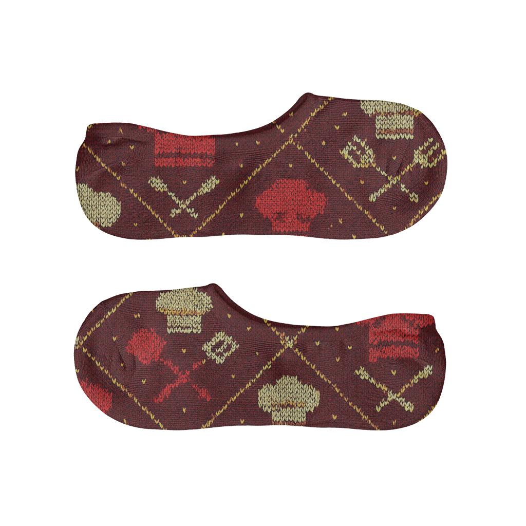 Chef Hat Lattice In Cherry Red soft cotton no-show socks