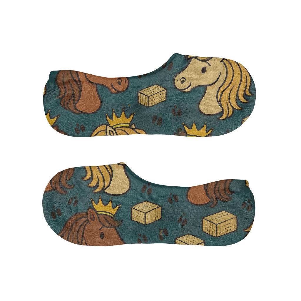 Horse Crown Parade On Deep Teal designer print no-show socks