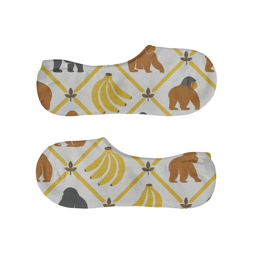 Banana Lattice With Ape Silhouettes designer printed no-show socks
