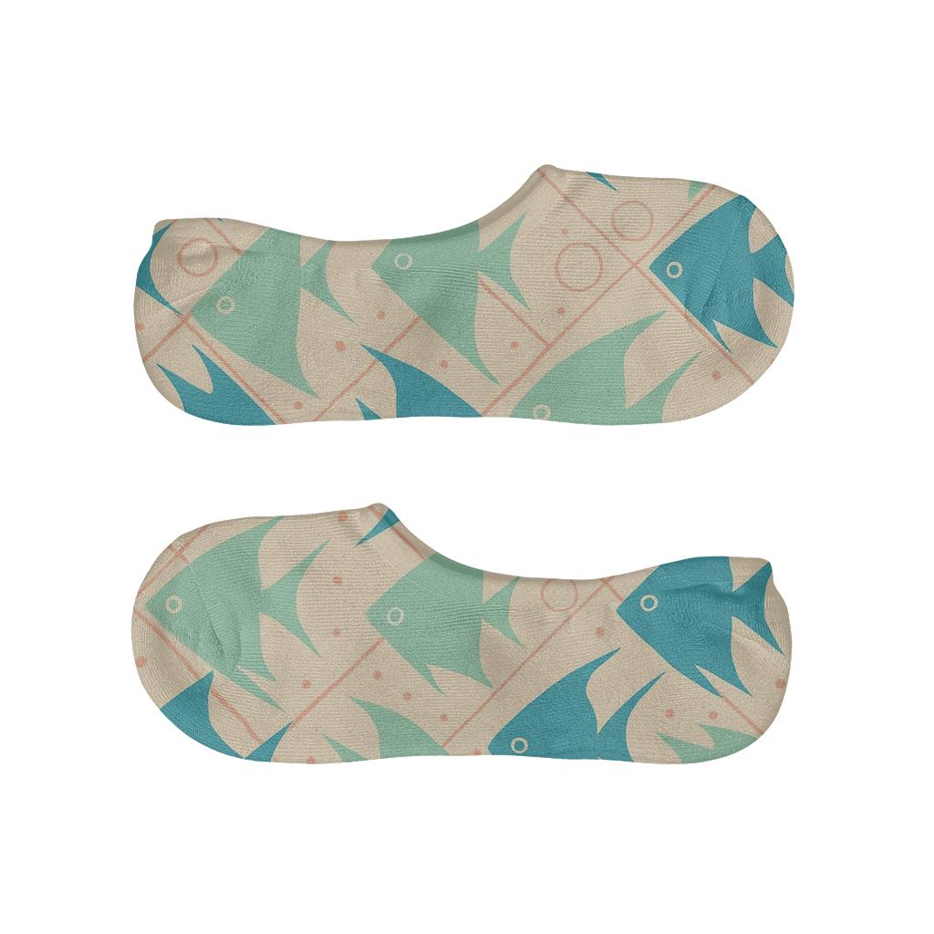 Angelfish with Fish Bubble Lattice on Sandy Beige No Show Socks