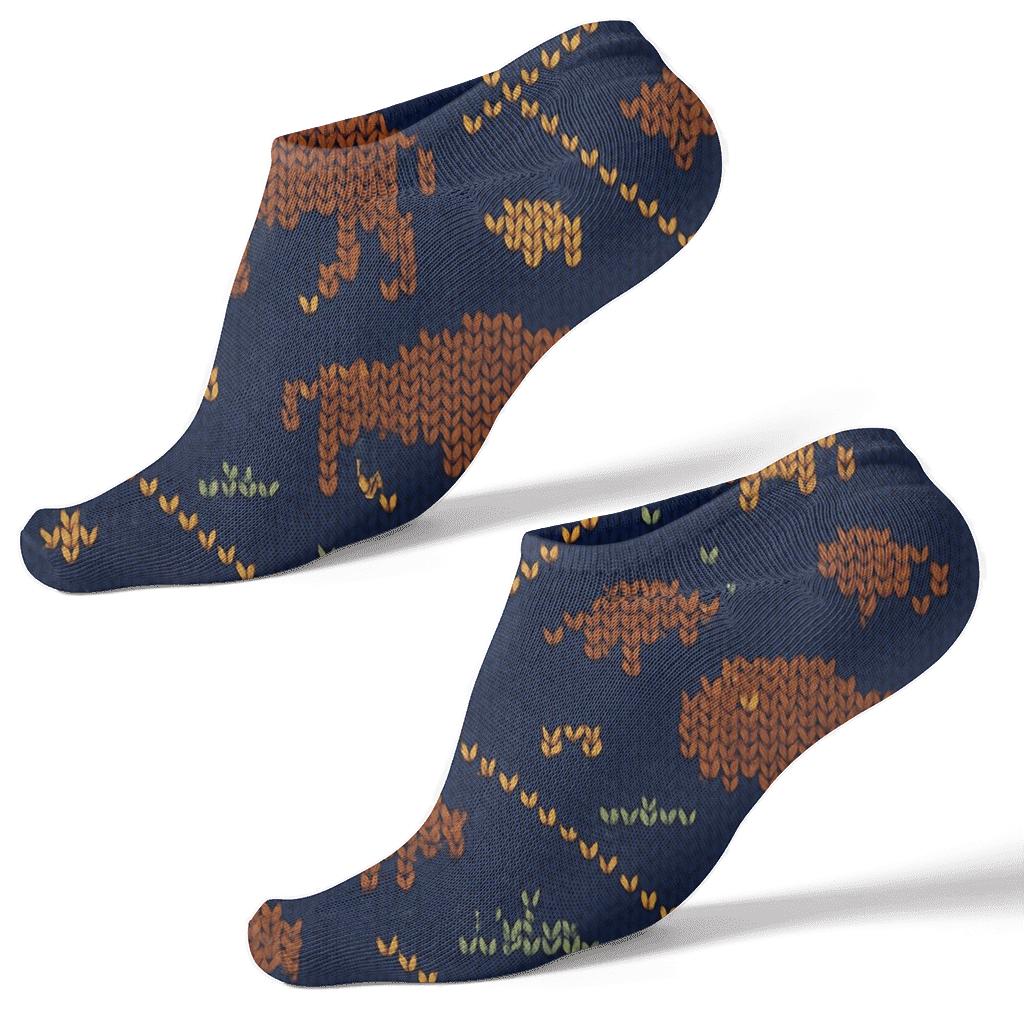 Prairie Knit Illusion With Bison Motif stylish athletic ankle socks