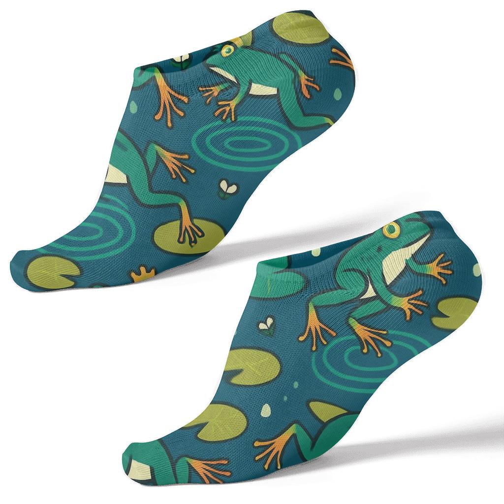 Pond Party With Frog Motifs custom ankle socks