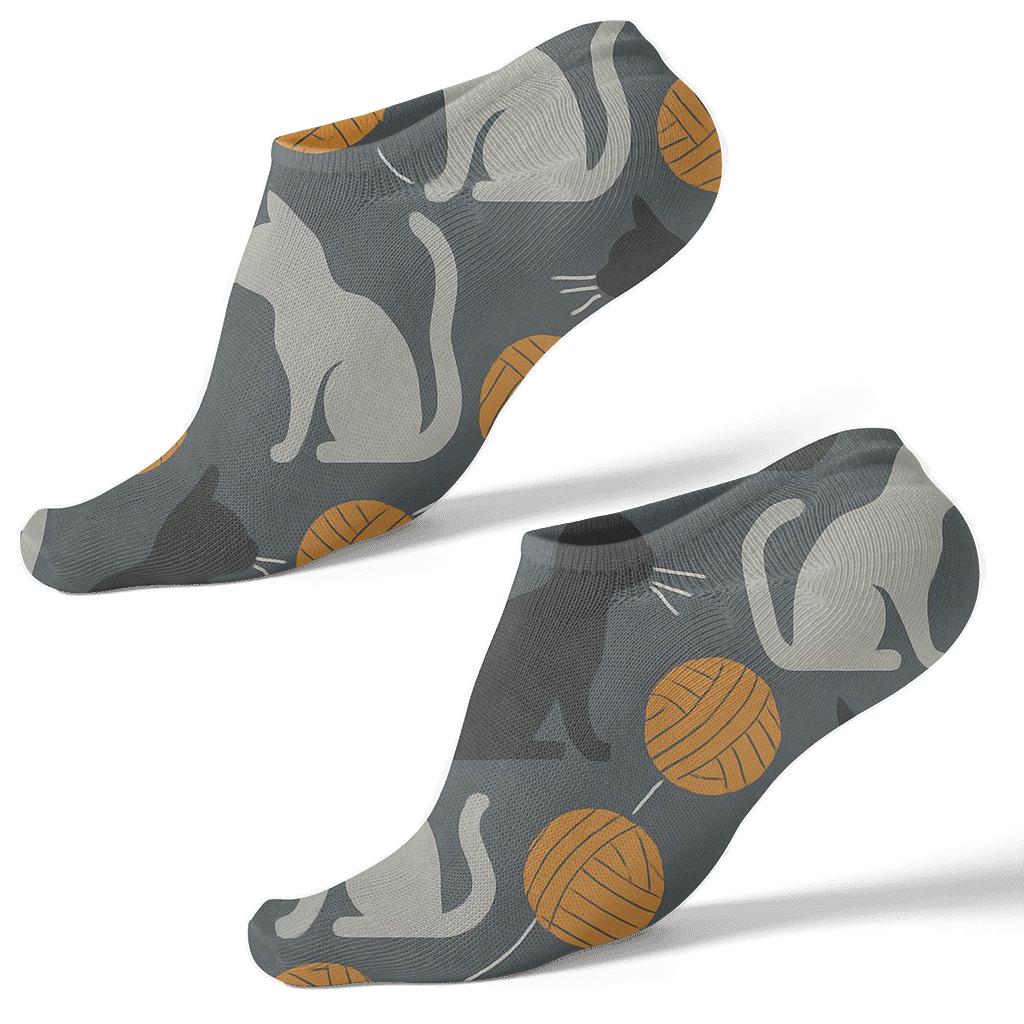 Yarn Ball Lattice With Cat Silhouettes stylish athletic ankle socks