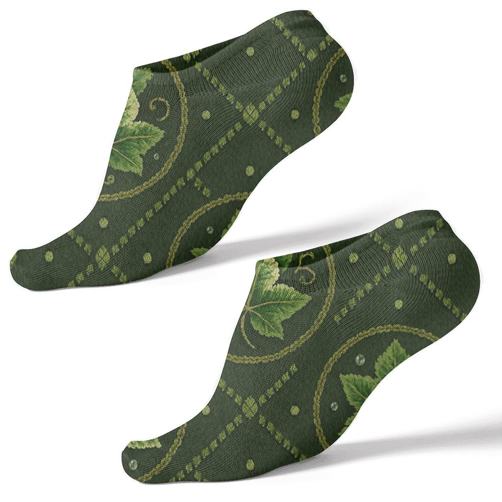 Dewdrop Ivy Medallion Quilt On Deep Olive designer print ankle socks