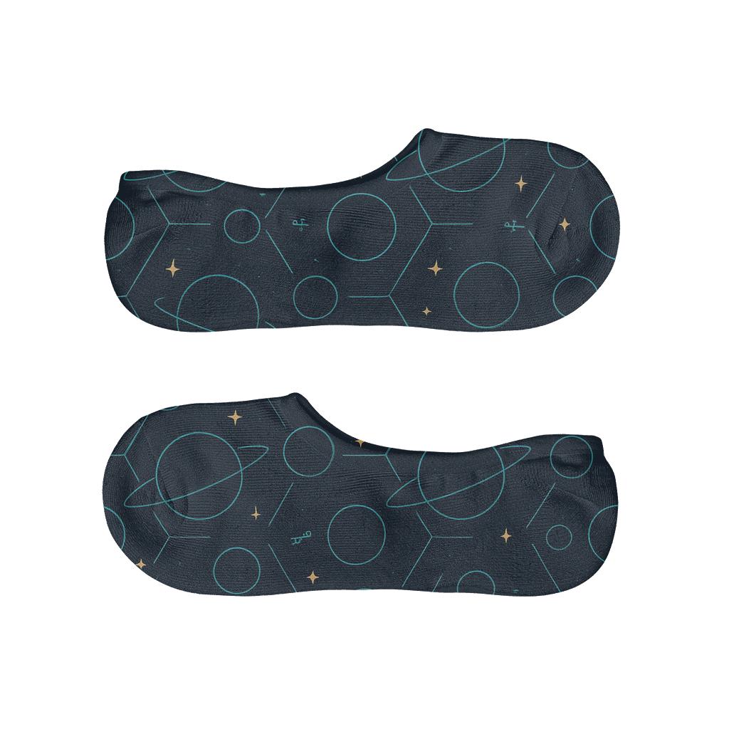 Ion Teal Orbital Lattice On Deep Navy designer print no-show socks