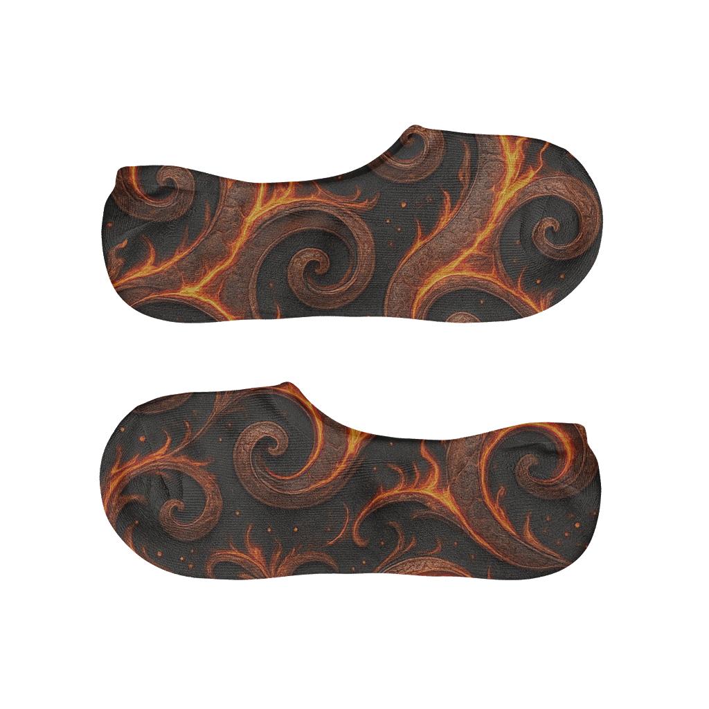 Molten Copper Lava Scroll Tessellation On Charcoal Black Background breathable seamless no-show sockscustom no-show socks