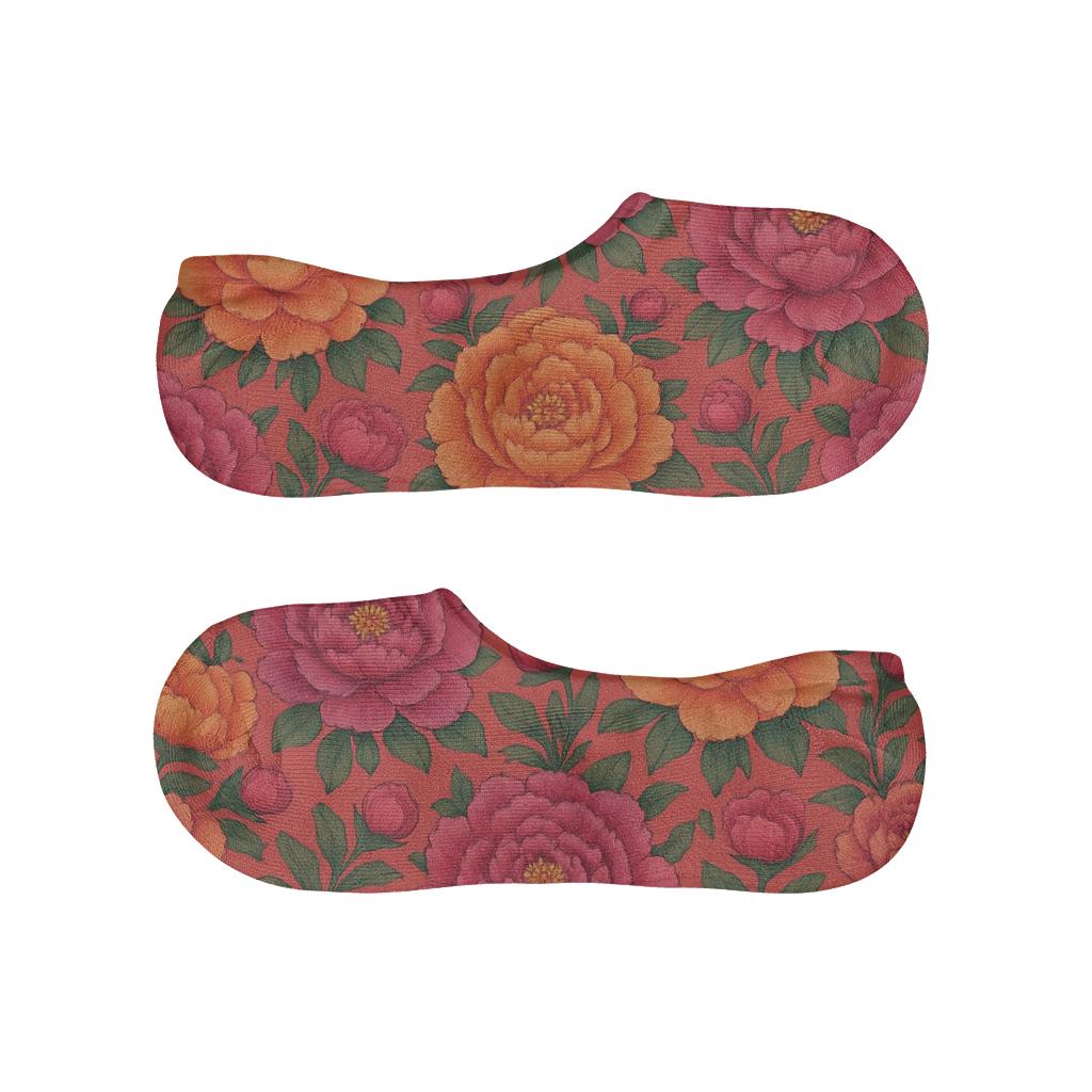 Sunset Peony Medallion Tiles On Deep Coral Background trendy no-show sock styles