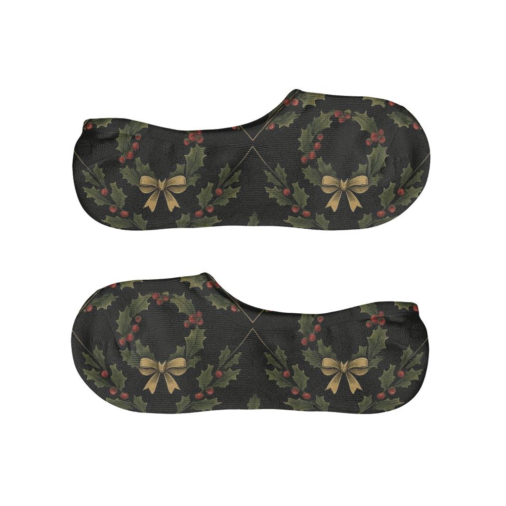 Midnight Ribbon Wreath Lattice No Show Socks
