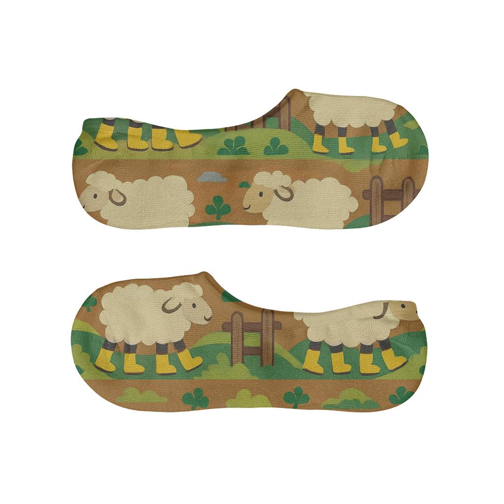 Rolling Hills Pattern With Sheep Wellies custom no-show socks