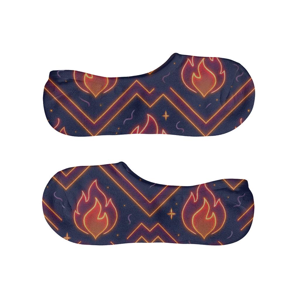 Neon Flame Icon Chevron Bands On Deep Navy Background personalized invisible socks