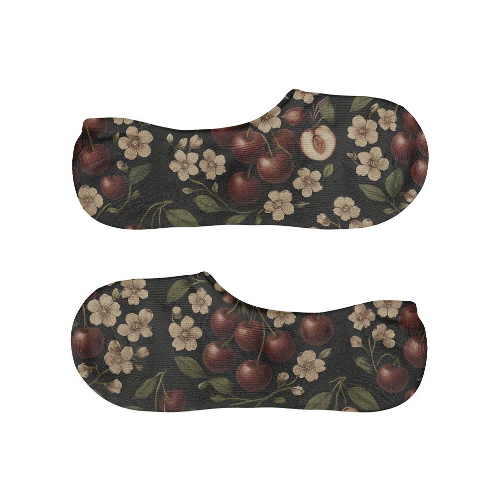 Botanical Poster Collage With Cherry Wreath Tiles designer printed no-show socks
