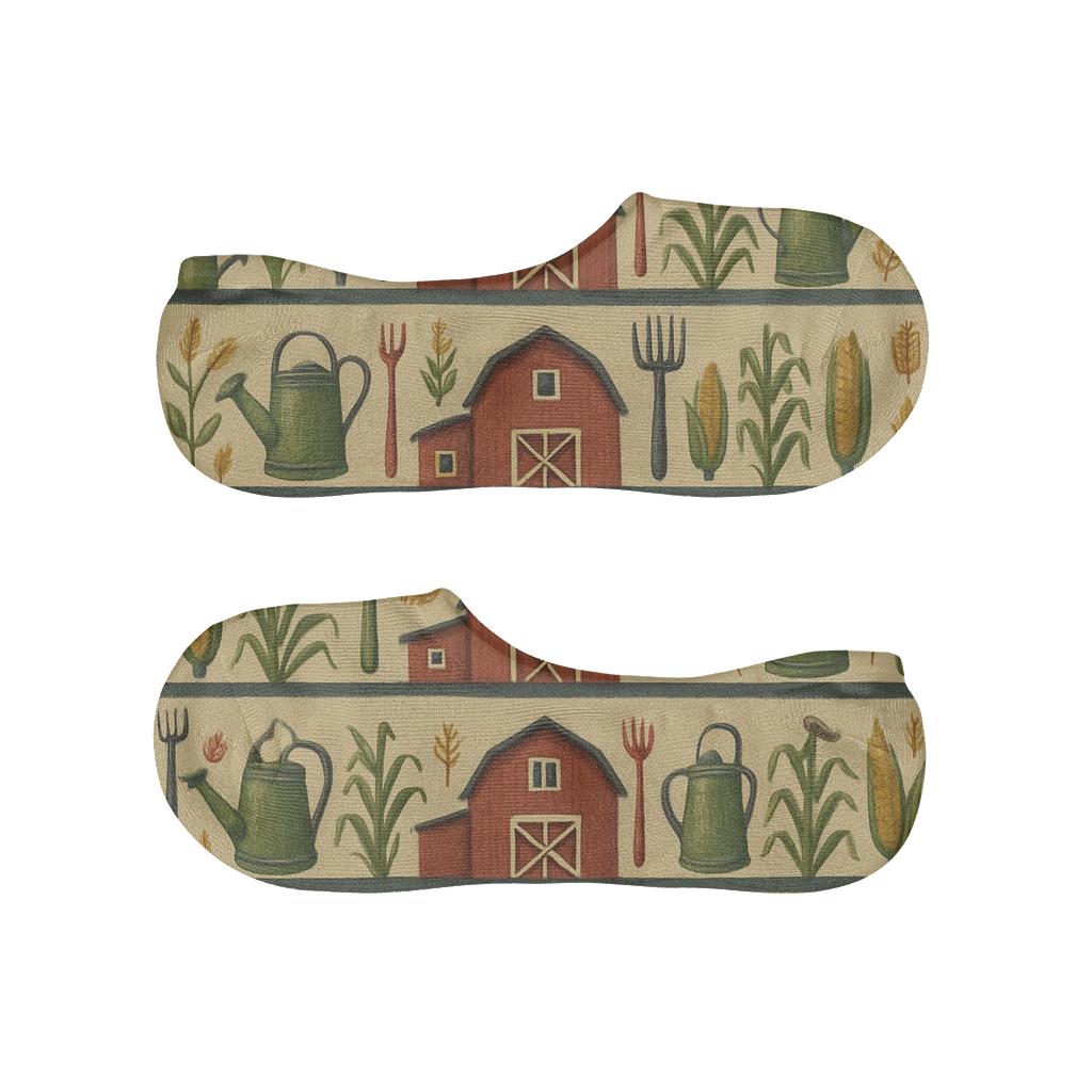 Vintage Collage Barn Silhouettes With Farmer Tool Bands anti-slip no-show socks